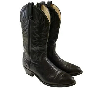 Custom Leather Western Cowboy Boots Men 10 D Black Embroidered Classic Vintage